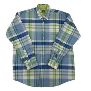 Cinch Men M Blue Green Plaid Long Sleeve Button Down Shirt Cowboy Western Cotton